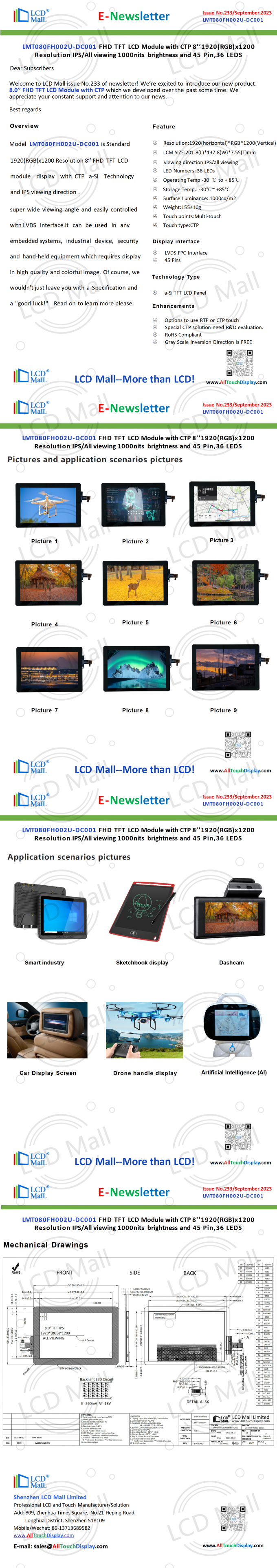 últimas notícias da empresa sobre ISTÂNIO n.o 233 Newsletter_8.0 polegadas LMT080FH002U-DC001 De LCD Mall  0
