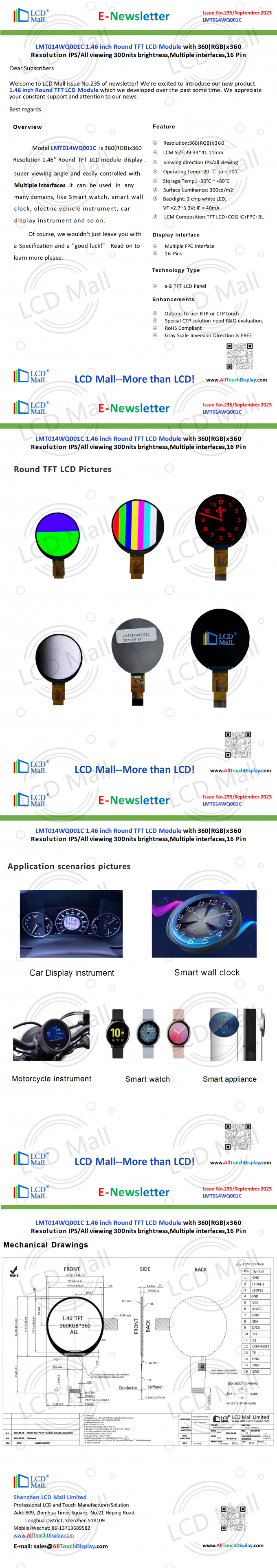 últimas notícias da empresa sobre ISTÂNIO n.o 235 Newsletter_1.46 polegadas LMT014WQ001C From LCD Mall  0